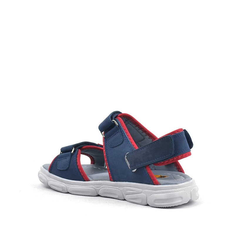 صنادل أطفال من الجلد الطبيعي من راكر بلاس، أزرق داكن-أحمر، بشريط فيلكرو - 3