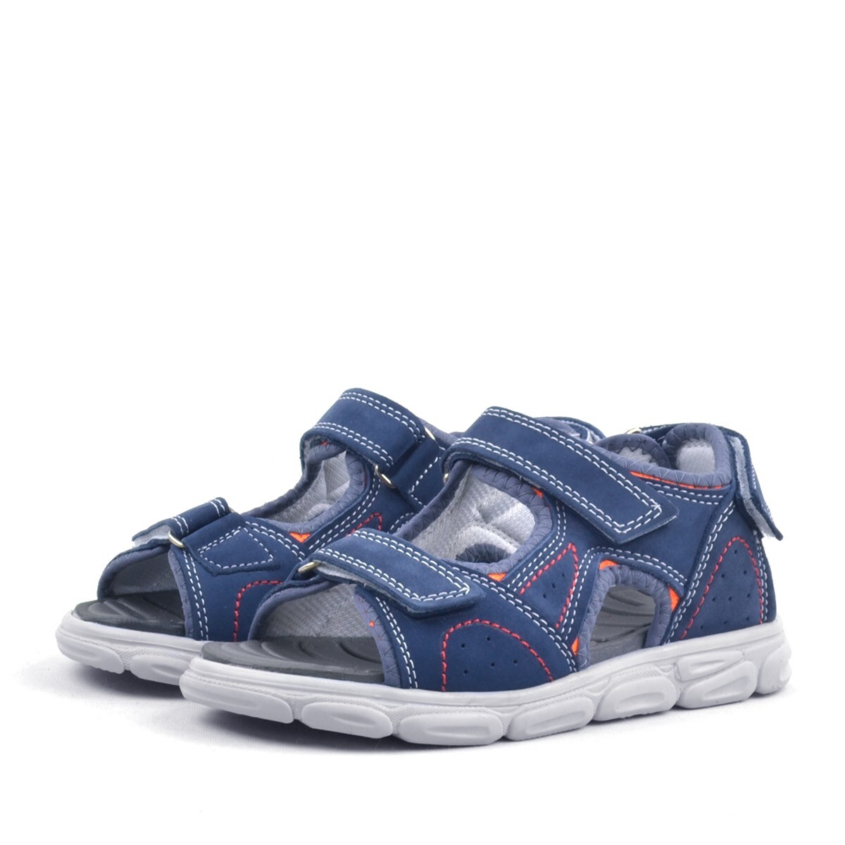 صندل أطفال من الجلد الطبيعي من راكر بلس، أزرق داكن، مزود بشريط فيلكرو - 4