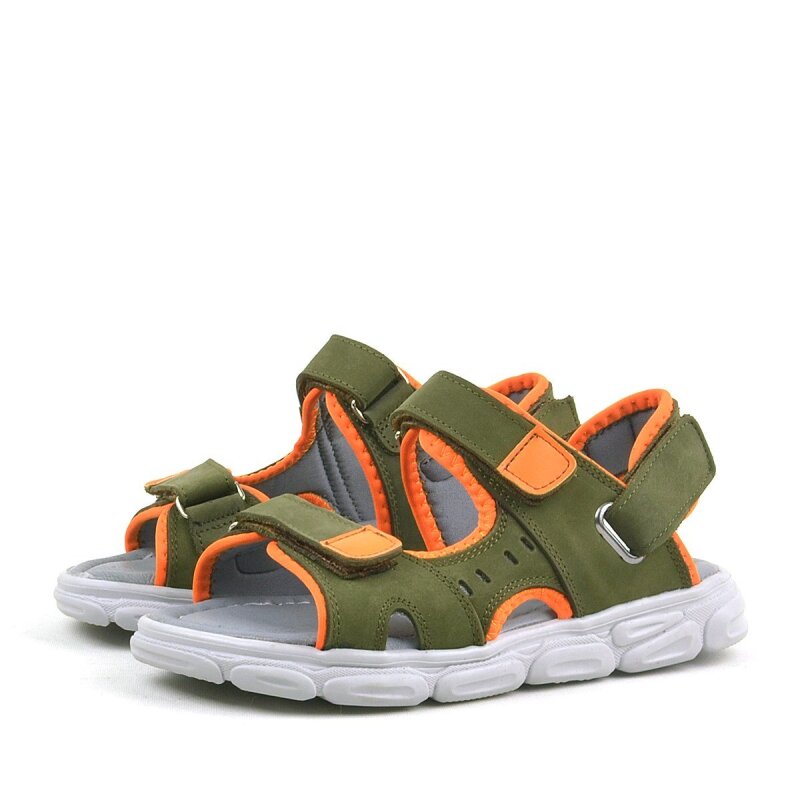 صندل أطفال من الجلد الطبيعي باللون الكاكي البرتقالي من راكر بلاس مع شريط فيلكرو - 4