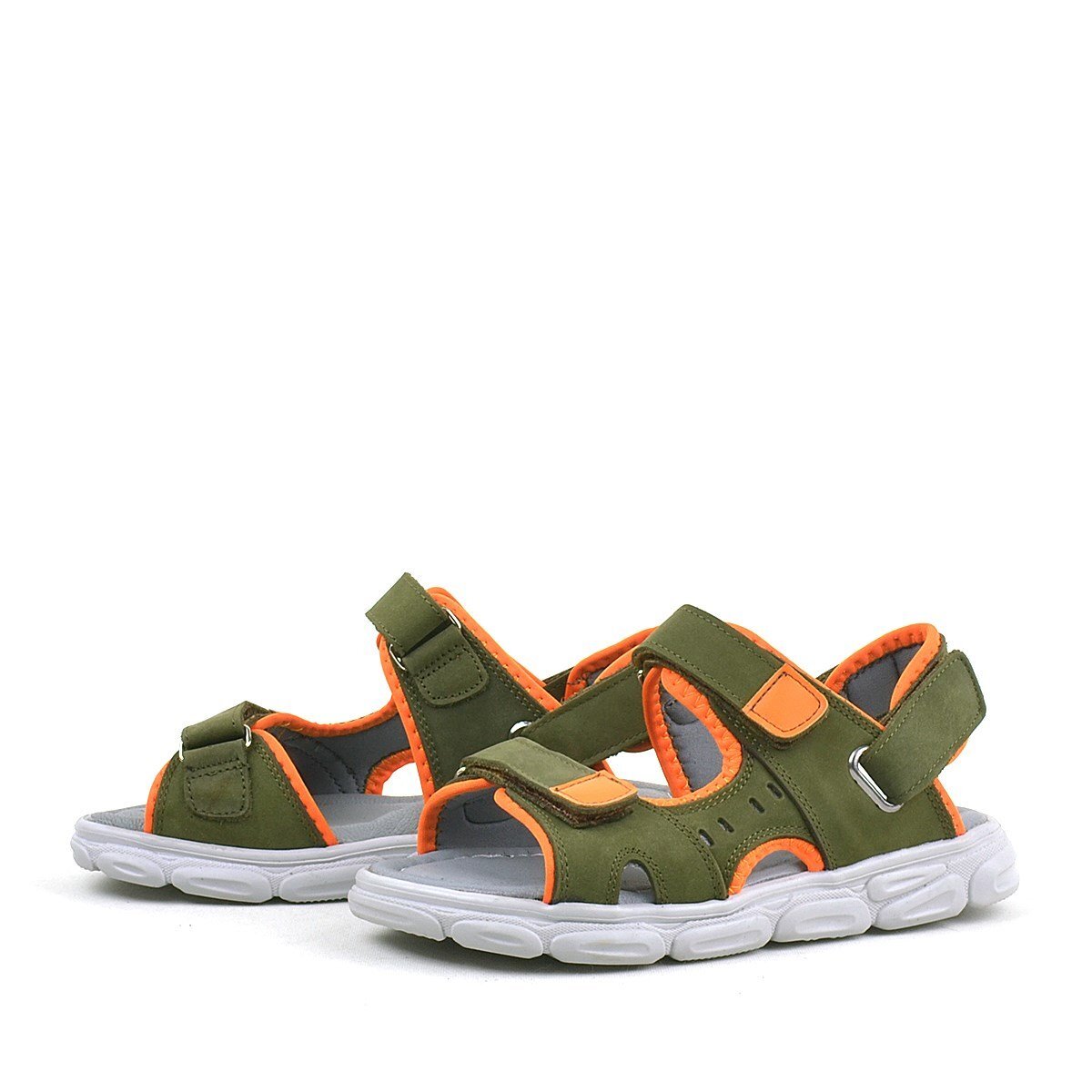 صندل أطفال من الجلد الطبيعي باللون الكاكي البرتقالي من راكر بلاس مع شريط فيلكرو - 5