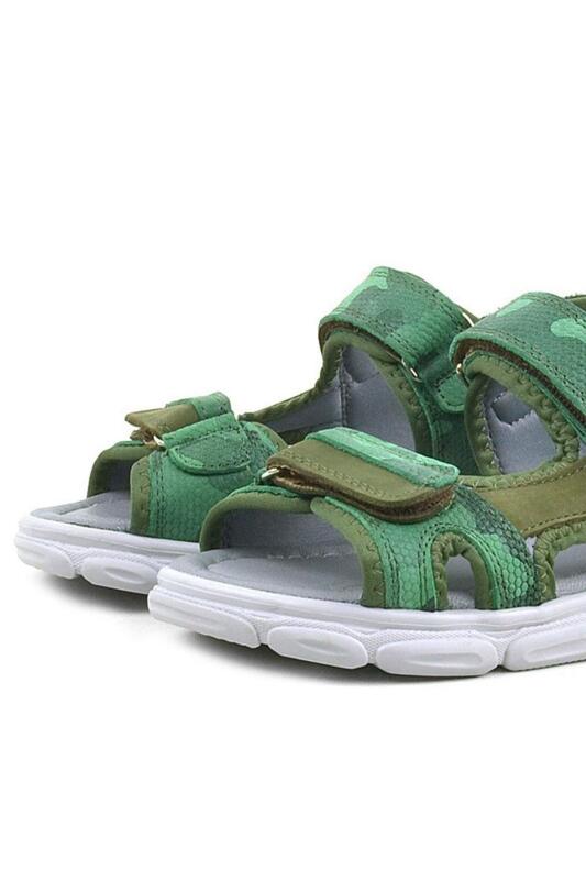 صندل راكر بلاس ويسبس للأطفال من الجلد الطبيعي باللون الأخضر المموه - 7