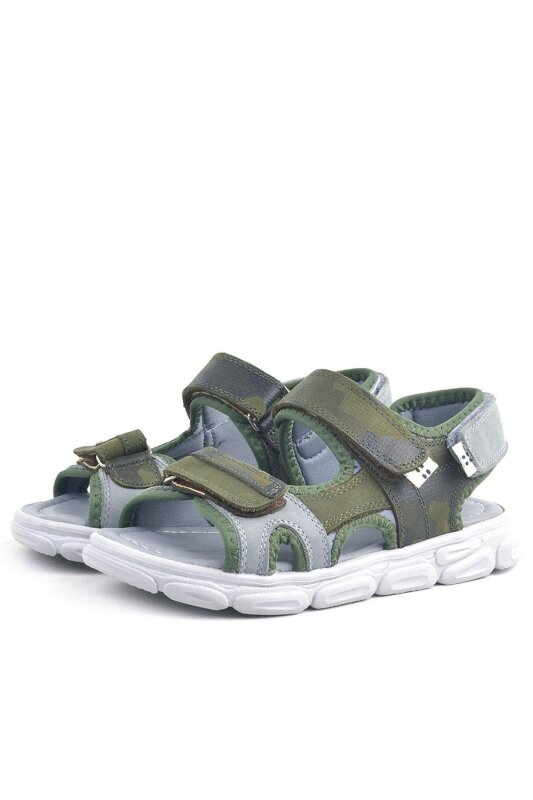 صندل راكر بلاس ويسبس للأطفال من الجلد الطبيعي بلون الكاكي المموه - 5