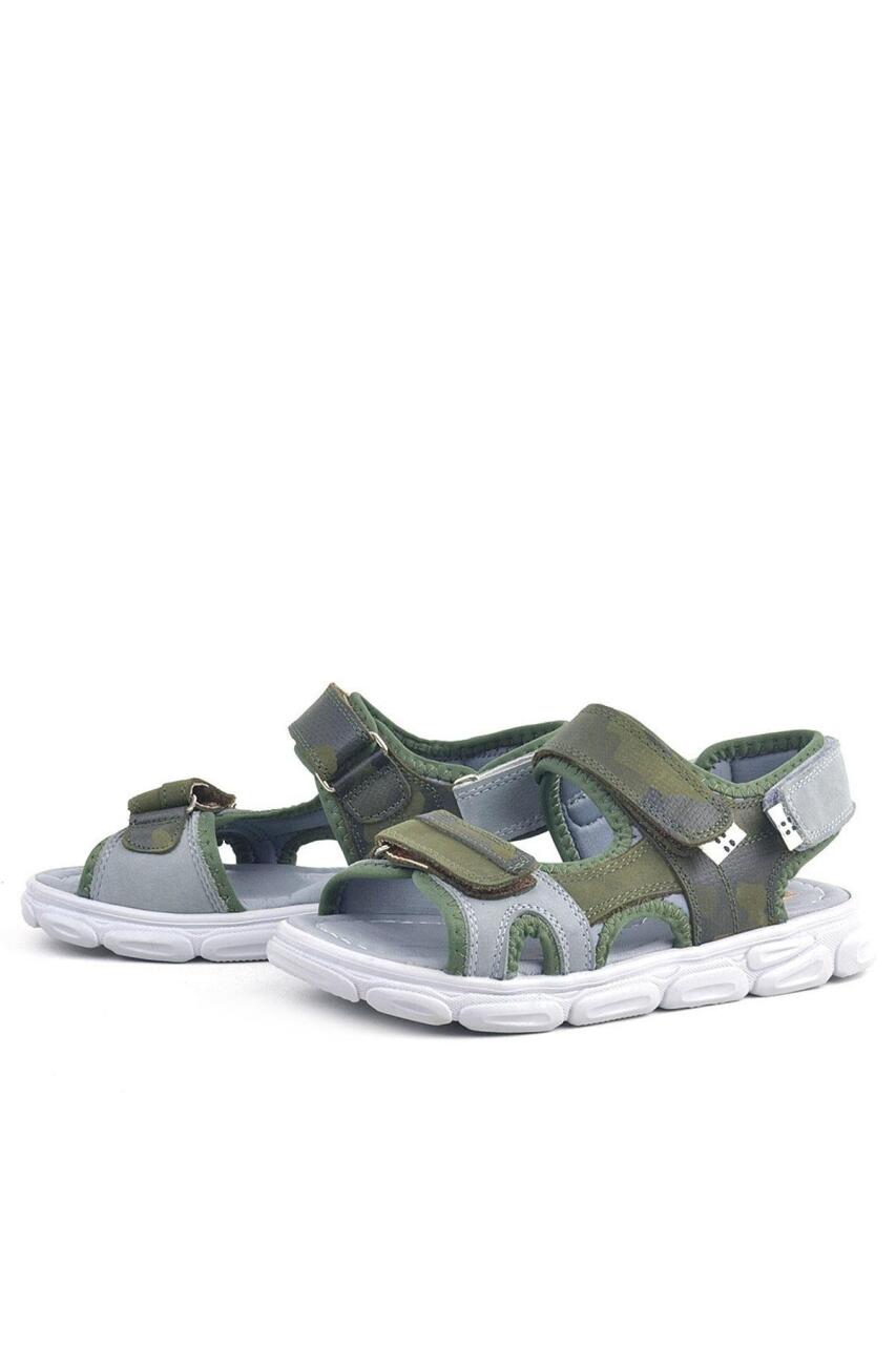 صندل راكر بلاس ويسبس للأطفال من الجلد الطبيعي بلون الكاكي المموه - 6