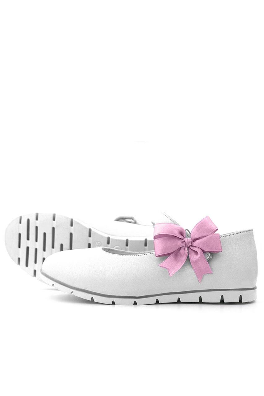 حذاء باليرينا للفتيات من جلد طبيعي من راكر بلاس مع شريط فيلكرو أبيض وردي - 5
