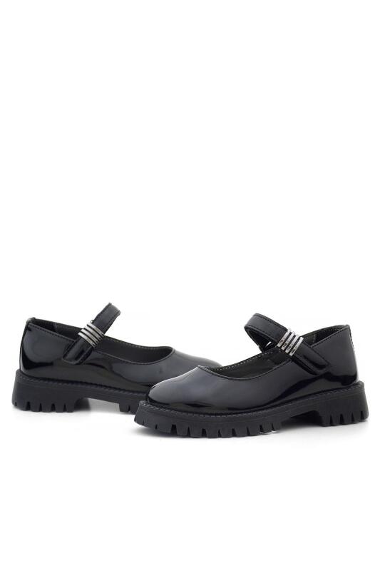 حذاء مدرسي للبنات من راكر بلاس، مصنوع من الجلد اللامع باللون الأسود، مزود بشريط فيلكرو سميك، ونعل سميك، وتفاصيل معدنية - 7