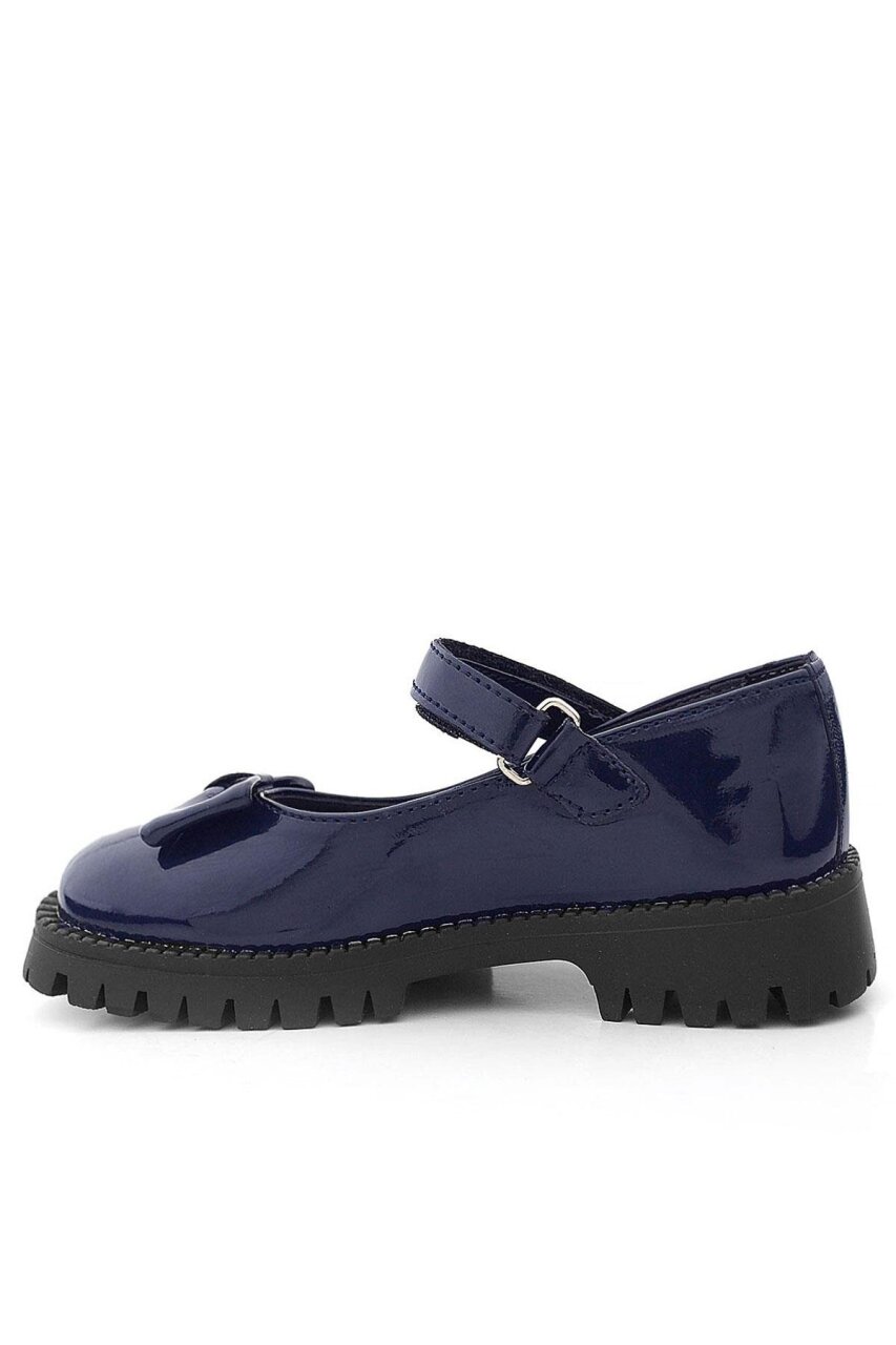 حذاء باليرينا للبنات من راكر بلاس، مصنوع من الجلد اللامع باللون الأزرق الداكن، بنعل سميك وشريط فيلكرو - 3