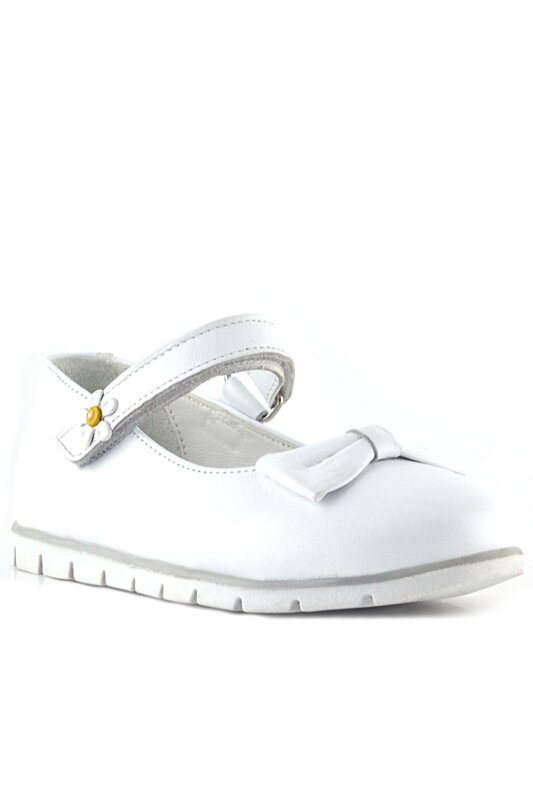 حذاء باليرينا للبنات من راكر بلاس مصنوع من الجلد الطبيعي باللون الأبيض مع تفاصيل فيلكرو - 2