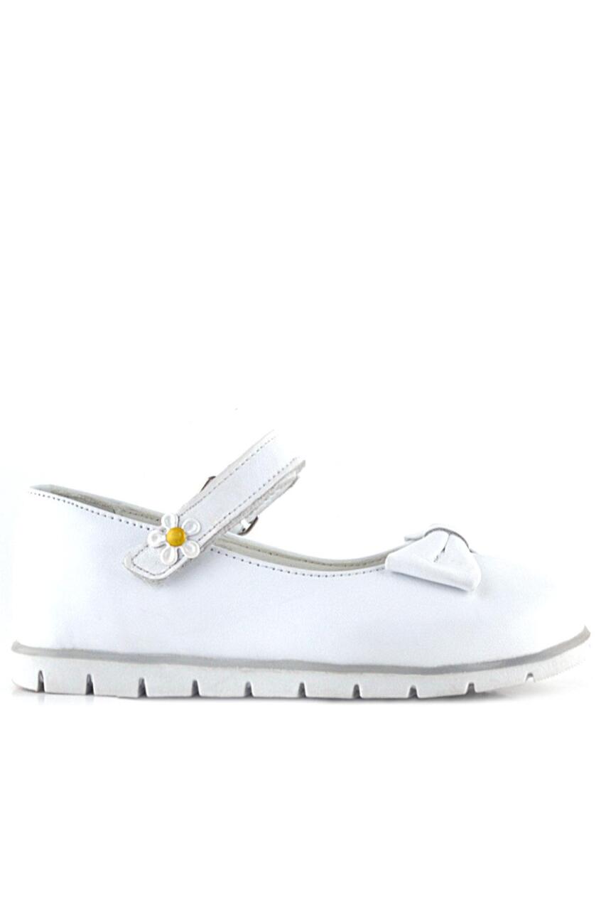 حذاء باليرينا للبنات من راكر بلاس مصنوع من الجلد الطبيعي باللون الأبيض مع تفاصيل فيلكرو - 3