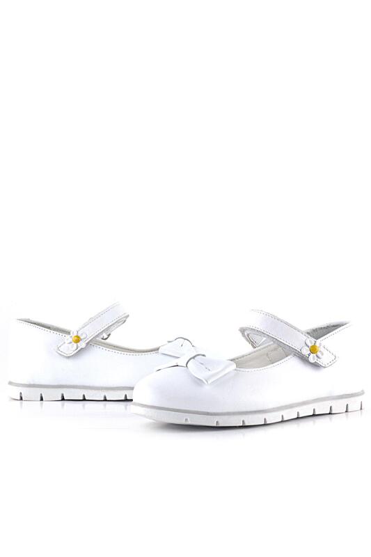حذاء باليرينا للبنات من راكر بلاس مصنوع من الجلد الطبيعي باللون الأبيض مع تفاصيل فيلكرو - 8