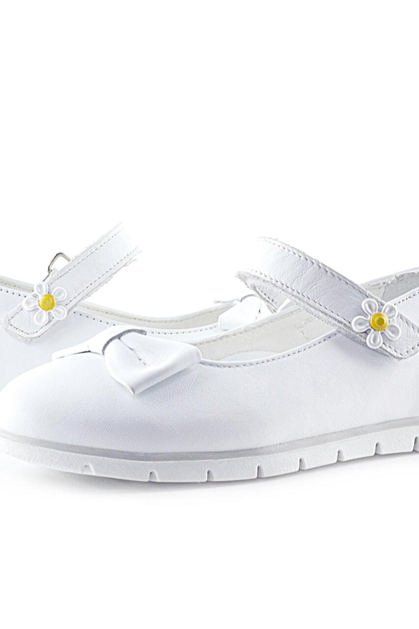 حذاء باليرينا للبنات من راكر بلاس مصنوع من الجلد الطبيعي باللون الأبيض مع تفاصيل فيلكرو - 9
