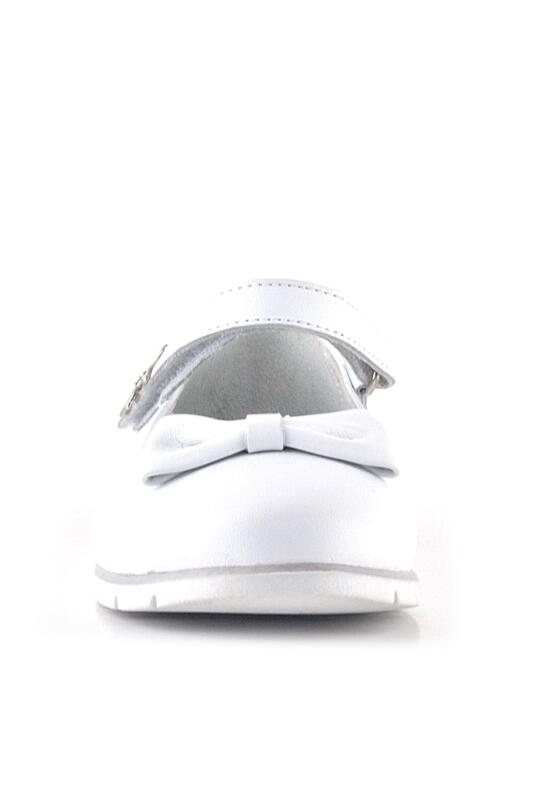 حذاء باليرينا للبنات من راكر بلاس مصنوع من الجلد الطبيعي باللون الأبيض ومزين بتفاصيل زهور من الفيلكرو - 3