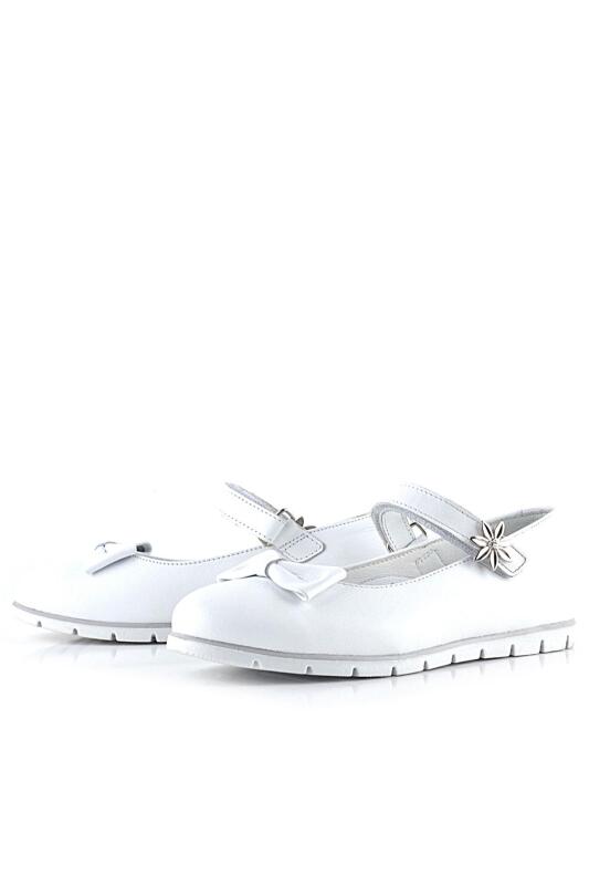 حذاء باليرينا للبنات من راكر بلاس مصنوع من الجلد الطبيعي باللون الأبيض ومزين بتفاصيل زهور من الفيلكرو - 5