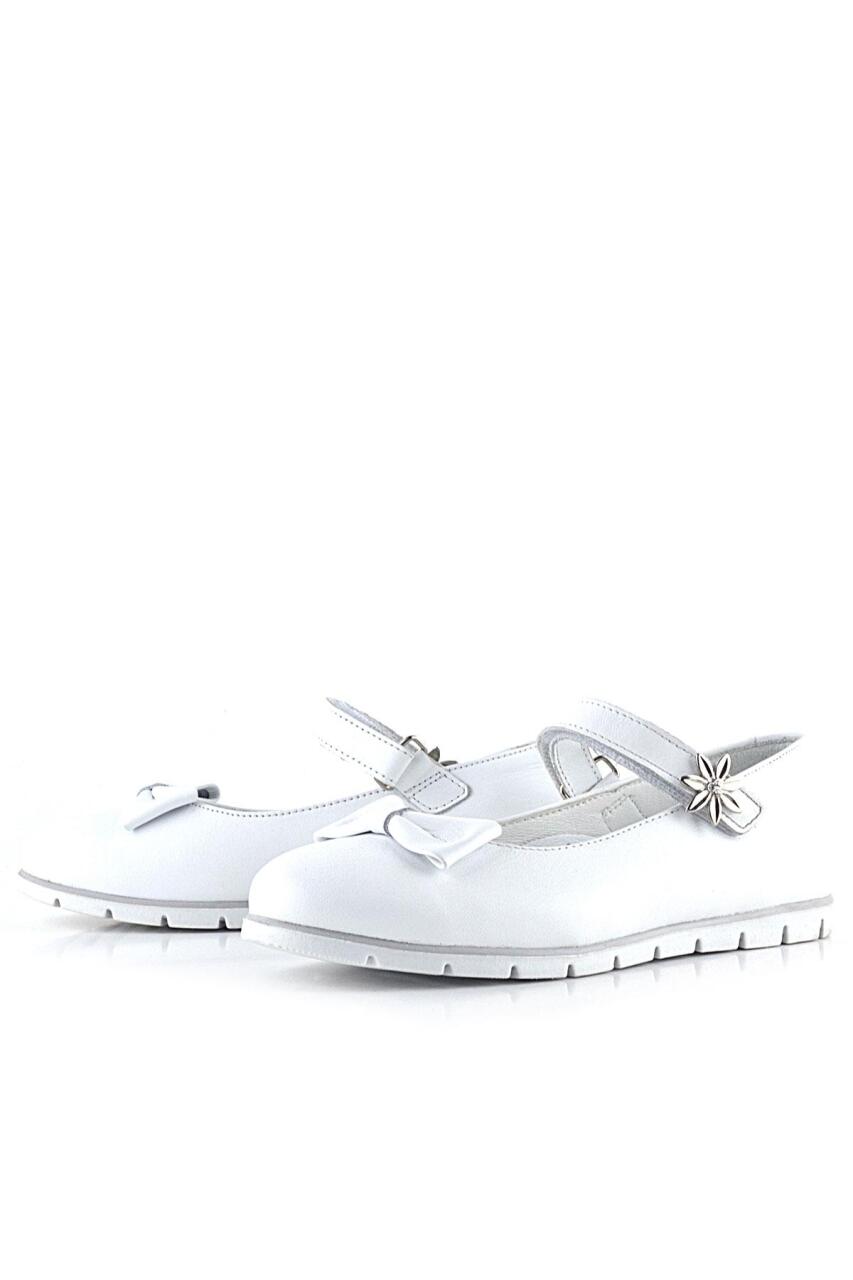 حذاء باليرينا للبنات من راكر بلاس مصنوع من الجلد الطبيعي باللون الأبيض ومزين بتفاصيل زهور من الفيلكرو - 5
