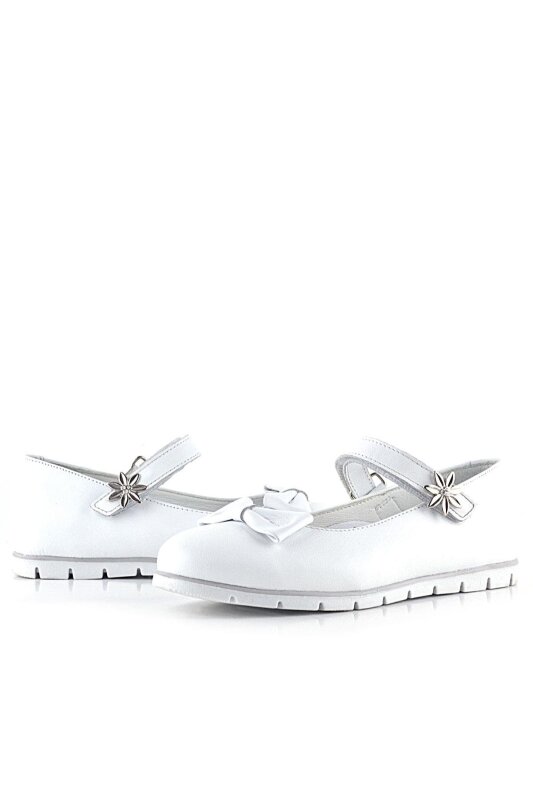 حذاء باليرينا للبنات من راكر بلاس مصنوع من الجلد الطبيعي باللون الأبيض ومزين بتفاصيل زهور من الفيلكرو - 7