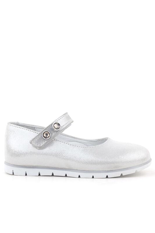 حذاء باليرينا للبنات من الجلد الطبيعي من راكر بلاس مع فيلكرو وحجر فضي - 2
