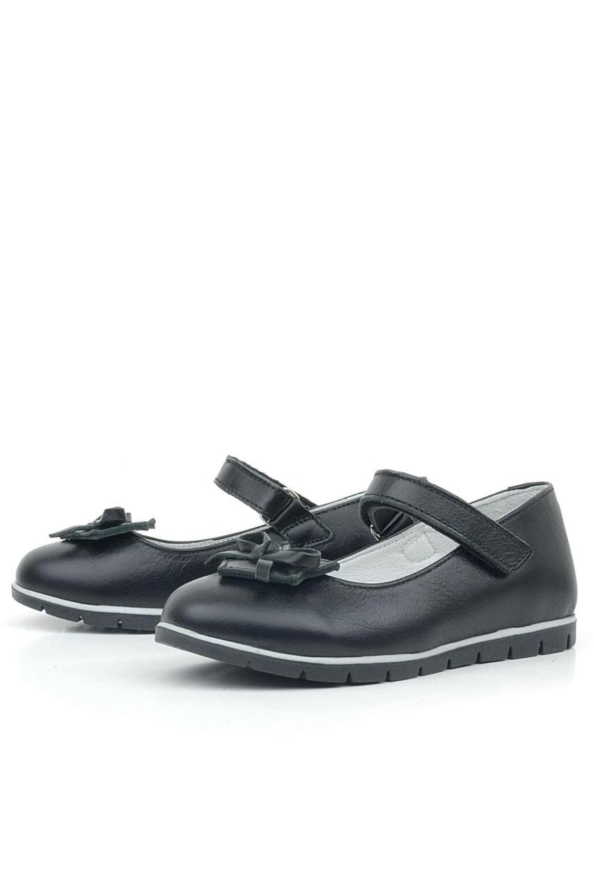 حذاء باليرينا للفتيات من راكر بلاس مصنوع من الجلد الطبيعي ومزين بشريط أسود - 3