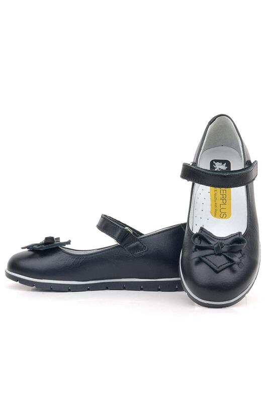 حذاء باليرينا للفتيات من راكر بلاس مصنوع من الجلد الطبيعي ومزين بشريط أسود - 5