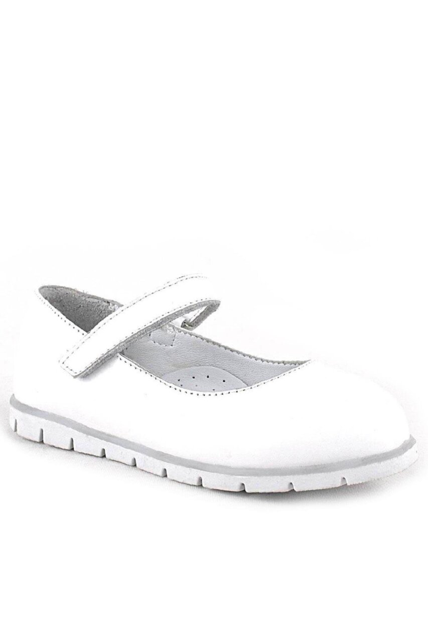 حذاء باليرينا أبيض من الجلد الطبيعي للفتيات من راكر بلاس - 2