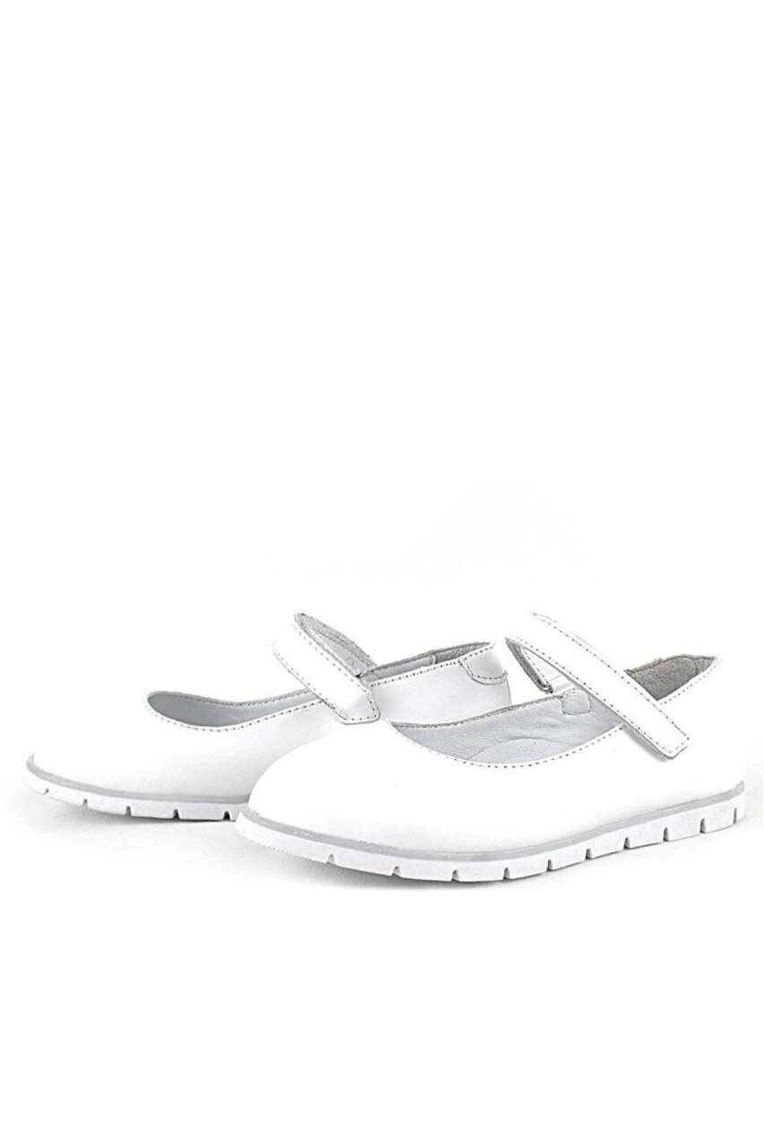 حذاء باليرينا أبيض من الجلد الطبيعي للفتيات من راكر بلاس - 4