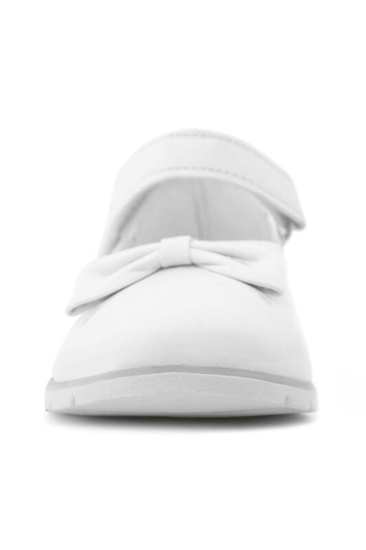 حذاء باليرينا للفتيات من راكر بلاس، مصنوع من الجلد اللامع باللون الأبيض، مزود بشريط فيلكرو - 4