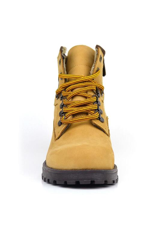 حذاء أطفال من جلد طبيعي من راكر بلاس، لون أصفر وبني، برباط وسحّاب - 2