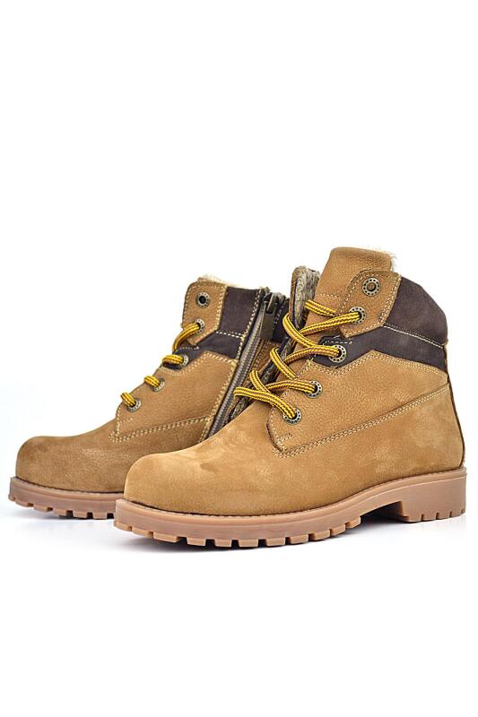 حذاء شتوي للأطفال من جلد طبيعي من راكر بلاس، بني فاتح، برباط وسحّاب - 5