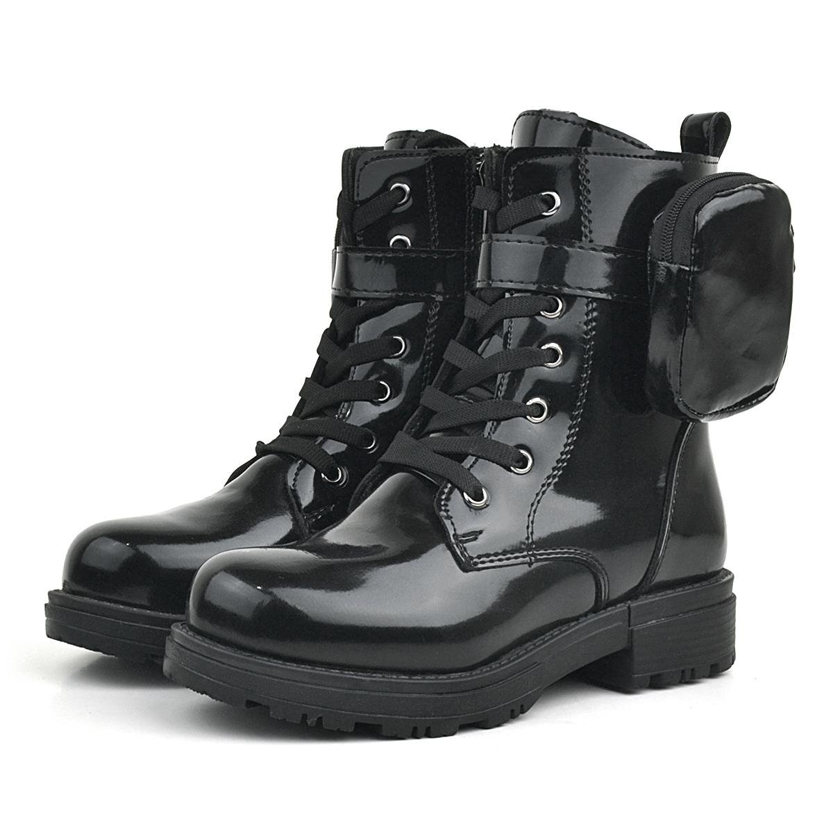 محفظة Rakerplus سوداء من الجلد اللامع مزودة بسحاب ورباط للأحذية للفتيات - 3