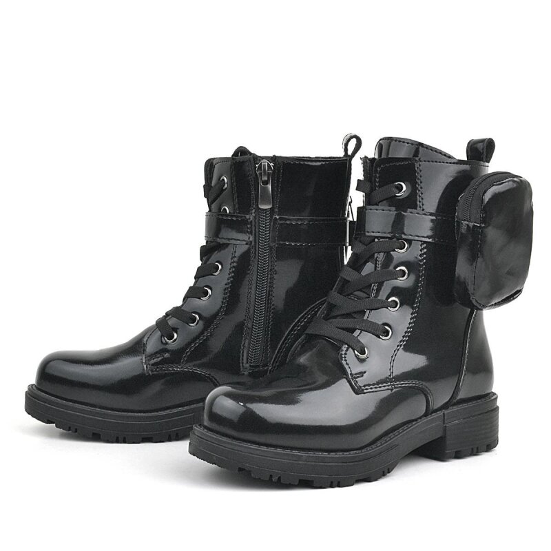 محفظة Rakerplus سوداء من الجلد اللامع مزودة بسحاب ورباط للأحذية للفتيات - 5