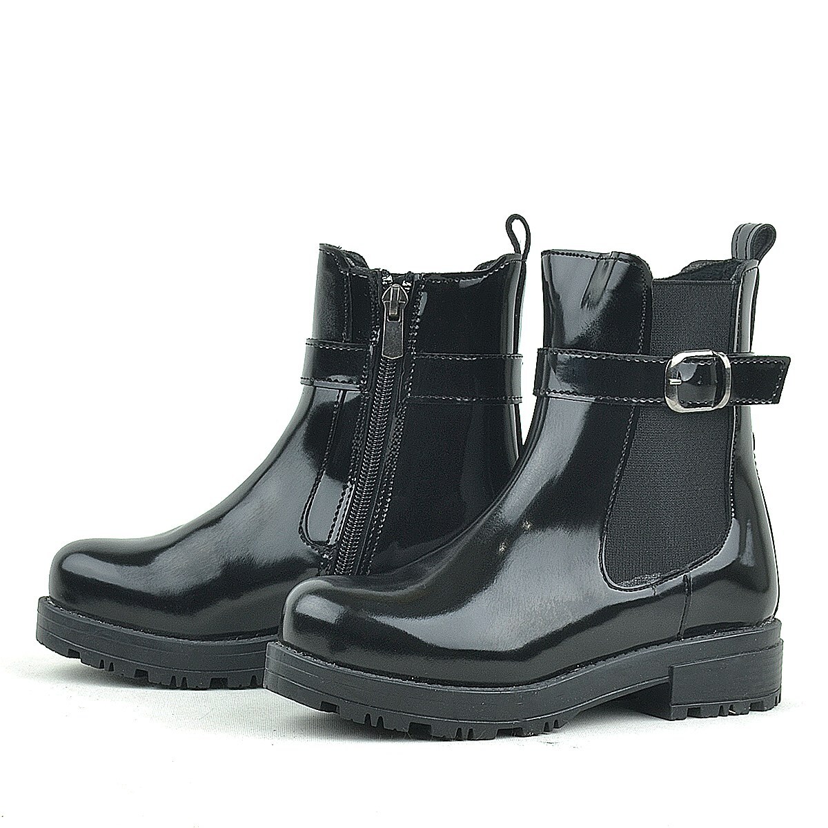 حذاء راكر بلاس أسود مرن من الجلد اللامع للبنات - 5