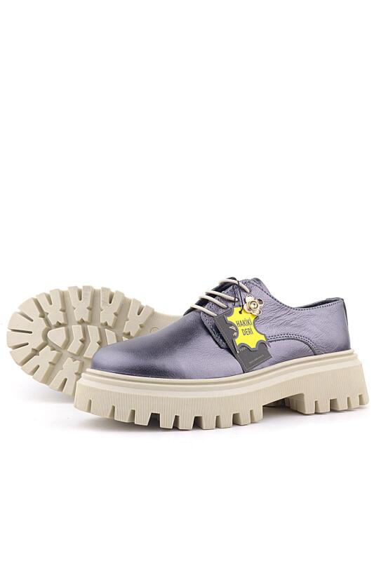 حذاء أوكسفورد كاجوال برباط من راكر بلاس بلاتينيوم مصنوع من الجلد الطبيعي ومزين بتفاصيل زهور - 5