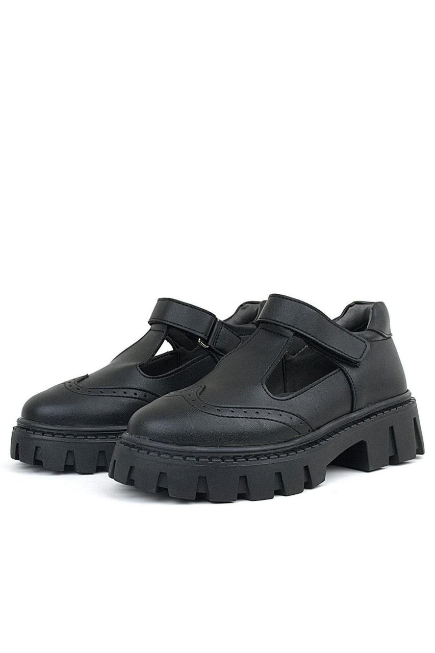 حذاء مدرسي للبنات من راكر بلاس، أسود غير لامع، بشريط فيلكرو - 5