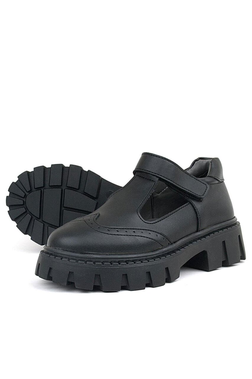 حذاء مدرسي للبنات من راكر بلاس، أسود غير لامع، بشريط فيلكرو - 6