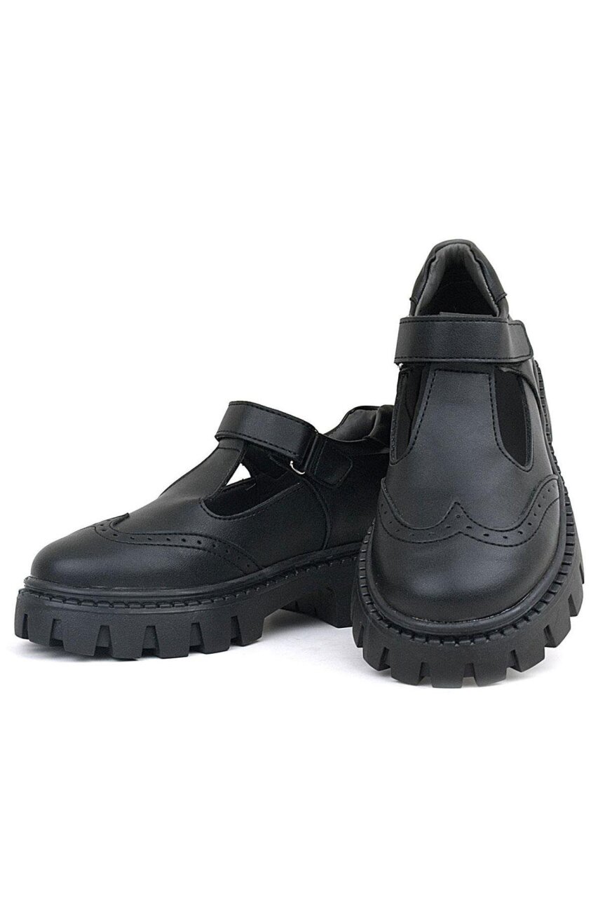 حذاء مدرسي للبنات من راكر بلاس، أسود غير لامع، بشريط فيلكرو - 7