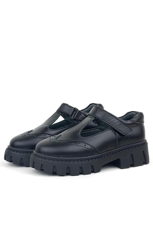 حذاء مدرسي للبنات من الجلد الطبيعي باللون الأسود مع شريط فيلكرو من راكر بلاس - 5