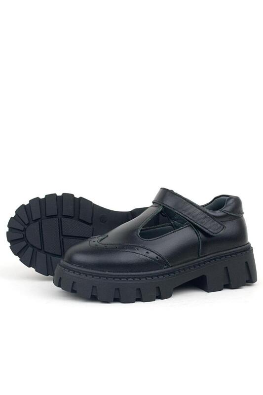 حذاء مدرسي للبنات من الجلد الطبيعي باللون الأسود مع شريط فيلكرو من راكر بلاس - 6