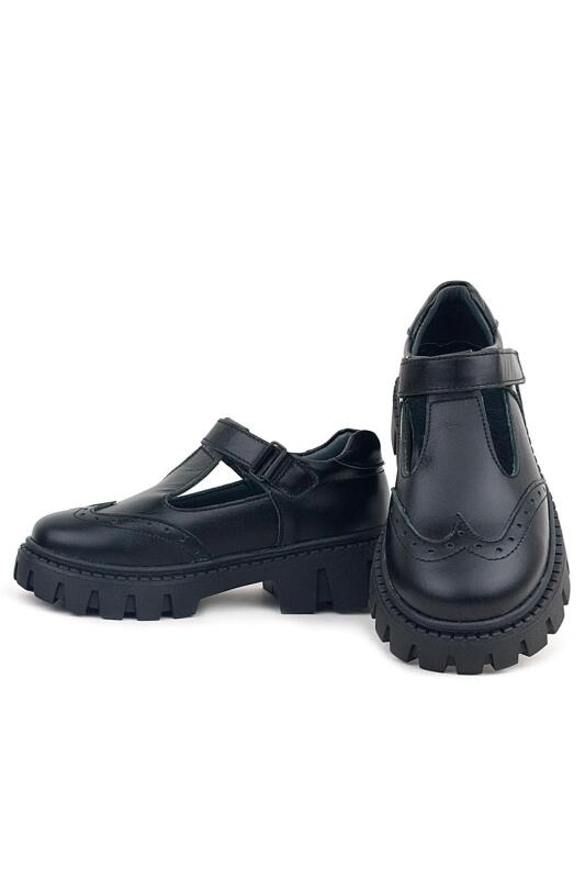 حذاء مدرسي للبنات من الجلد الطبيعي باللون الأسود مع شريط فيلكرو من راكر بلاس - 7