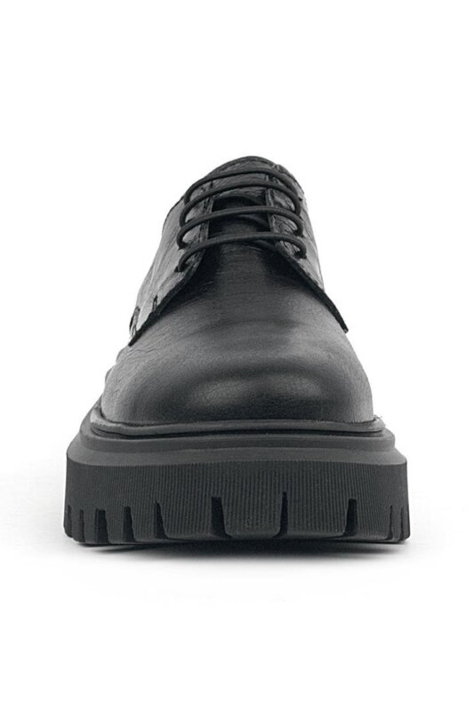 حذاء أوكسفورد مدرسي للبنات من راكر بلاس، مصنوع من الجلد الطبيعي اللامع باللون الأسود، برباط - 3