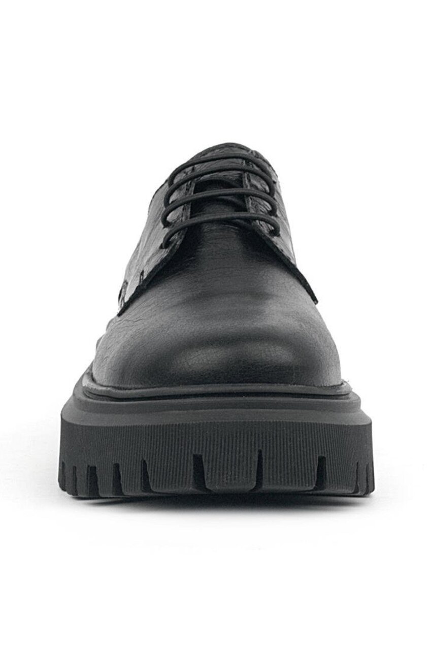 حذاء أوكسفورد مدرسي للبنات من راكر بلاس، مصنوع من الجلد الطبيعي اللامع باللون الأسود، برباط - 3