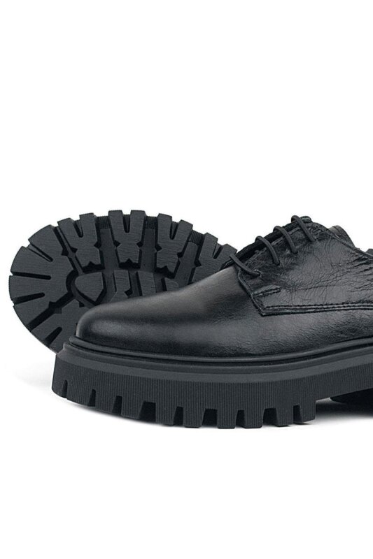 حذاء أوكسفورد مدرسي للبنات من راكر بلاس، مصنوع من الجلد الطبيعي اللامع باللون الأسود، برباط - 7