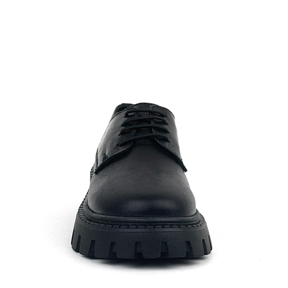 حذاء أوكسفورد مدرسي للبنات من راكر بلاس، مصنوع من الجلد الطبيعي اللامع باللون الأسود، برباط - 3