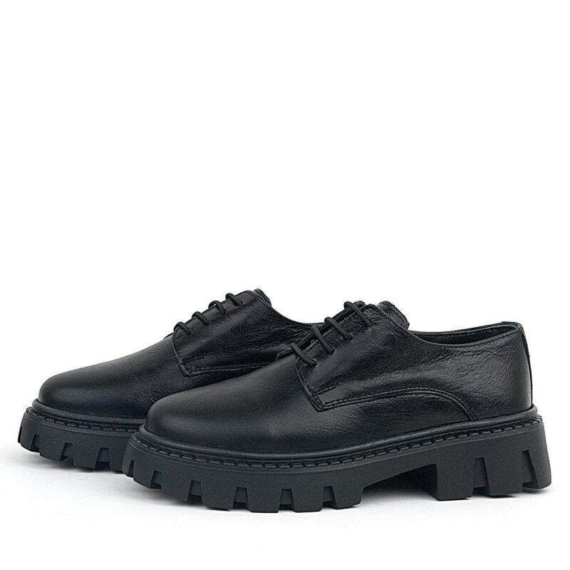 حذاء أوكسفورد مدرسي للبنات من راكر بلاس، مصنوع من الجلد الطبيعي اللامع باللون الأسود، برباط - 4