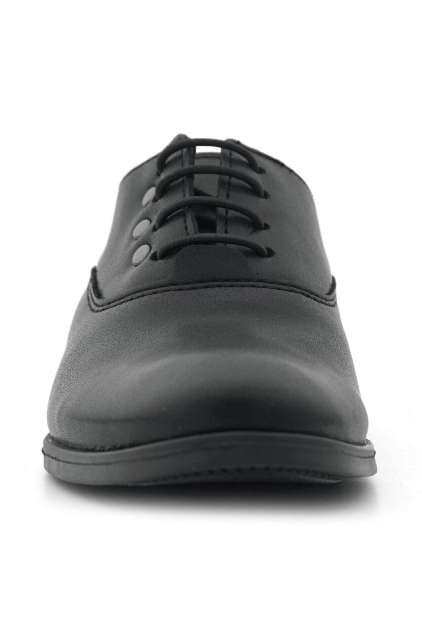 حذاء كلاسيكي للأطفال من راكر بلاس، أسود مطفي، برباط، مزين بتفاصيل معدنية - 4