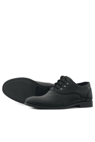 حذاء كلاسيكي للأطفال من راكر بلاس، أسود مطفي، برباط، مزين بتفاصيل معدنية - 7