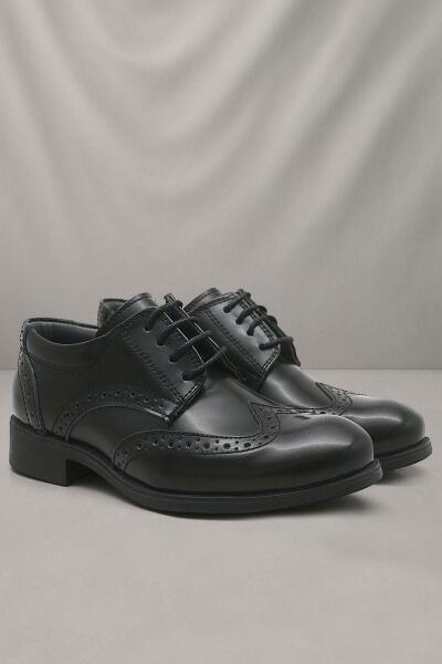 حذاء كلاسيكي للأولاد من راكر بلاس تيتان مصنوع من الجلد الطبيعي باللون الأسود اللامع - Rakerplus