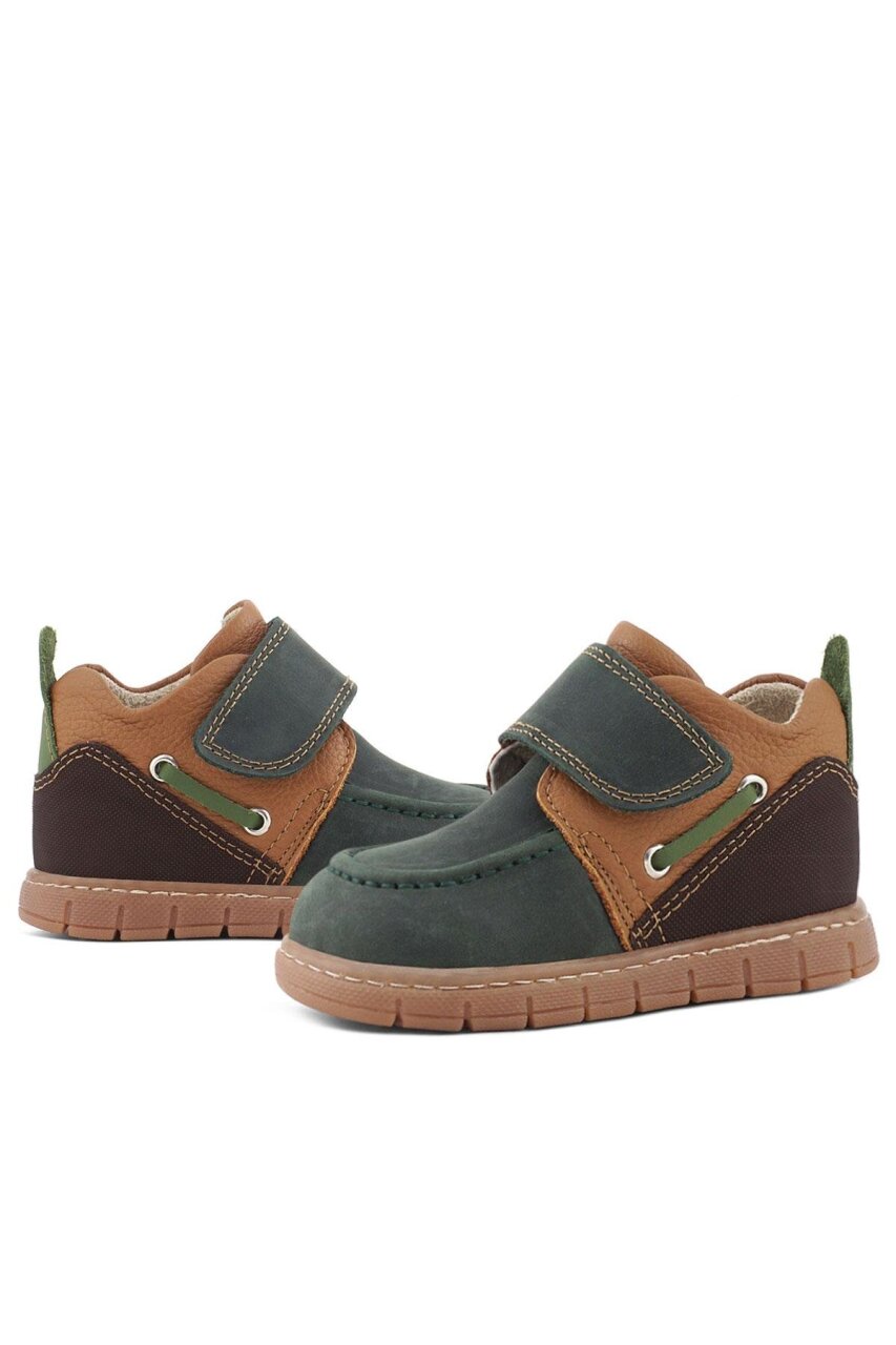 حذاء أطفال من الجلد الطبيعي من راكر بلاس، أخضر وبني، مزود بشريط فيلكرو - 35