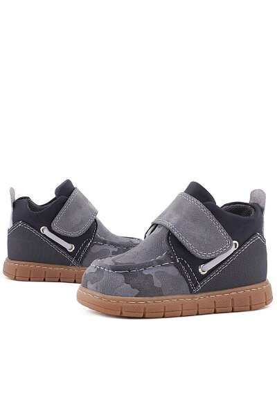 حذاء أطفال من الجلد الطبيعي من Rakerplus بنقشة مموهة رمادية اللون مع شريط فيلكرو - 7