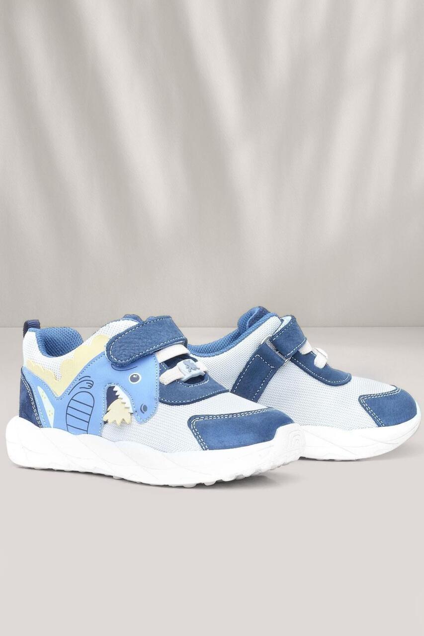 Rakerplus Barefoot Hakiki Deri Krem Lacivert Dinazorlu Cırtlı Çocuk Spor Ayakkabı - 1