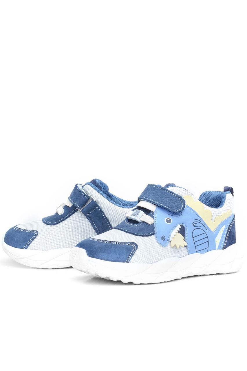 Rakerplus Barefoot Hakiki Deri Krem Lacivert Dinazorlu Cırtlı Çocuk Spor Ayakkabı - 6