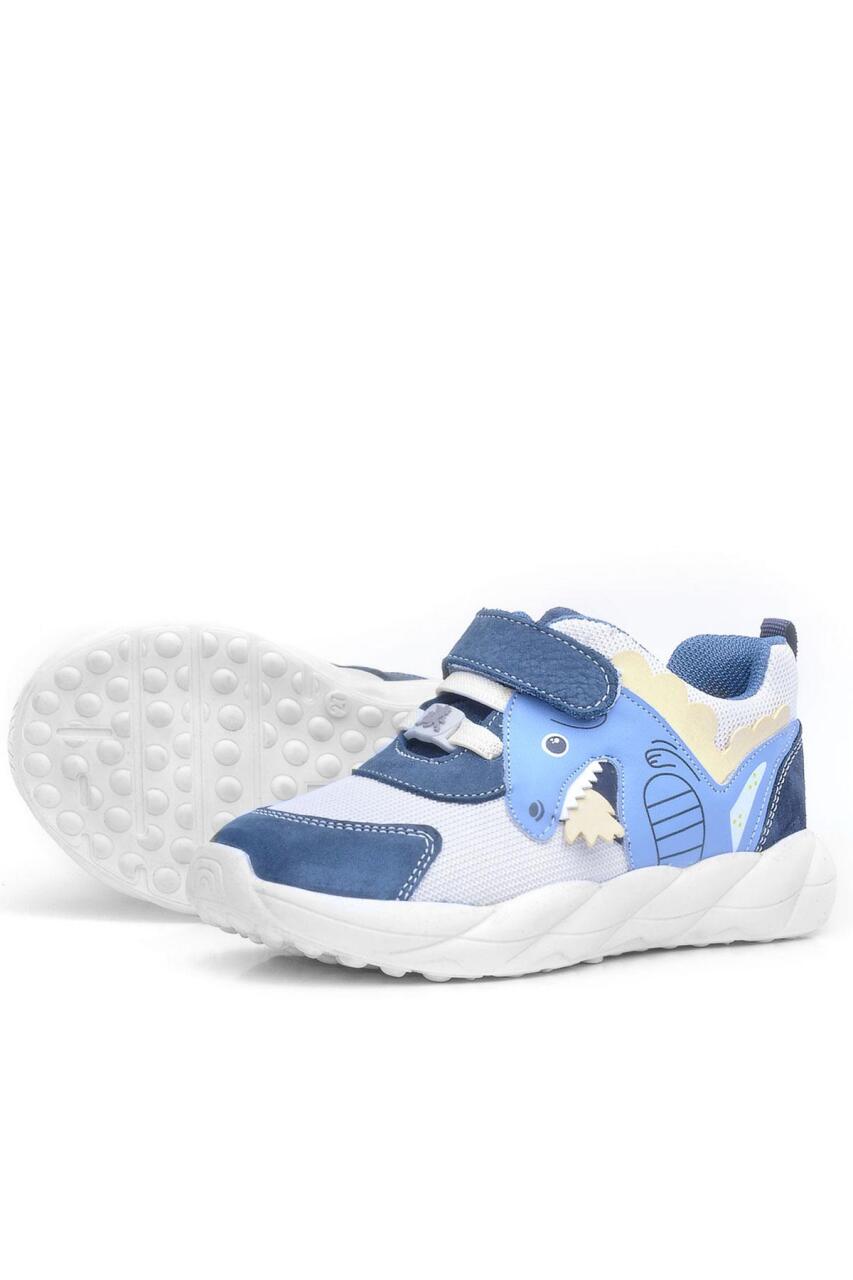 Rakerplus Barefoot Hakiki Deri Krem Lacivert Dinazorlu Cırtlı Çocuk Spor Ayakkabı - 7