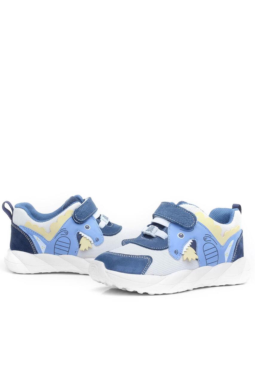 Rakerplus Barefoot Hakiki Deri Krem Lacivert Dinazorlu Cırtlı Çocuk Spor Ayakkabı - 8
